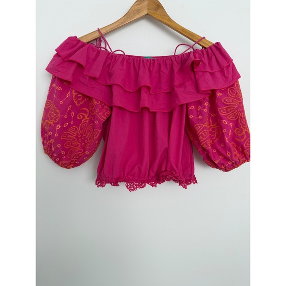 Urban Spirit Tops - Urban Spirit Rulys Magenta Pink Off The Shoulder Embroidered Tassel Crop Top